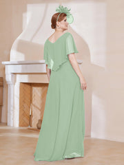 Robe Plissée en Mousseline à Col en V avec Manches Flottantes Sauge Poudrée