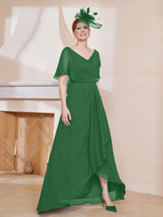 Robe Plissée en Mousseline à Col en V avec Manches Flottantes Emeraude Grande Taille