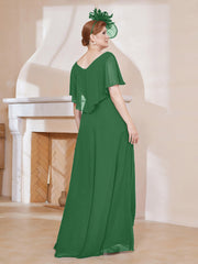 Robe Plissée en Mousseline à Col en V avec Manches Flottantes Emeraude Grande Taille