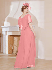 Robe Plissée en Mousseline à Col en V avec Manches Flottantes Flamant Grande Taille