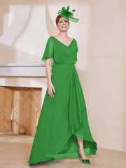 Robe Plissée en Mousseline à Col en V avec Manches Flottantes Vert Grande Taille