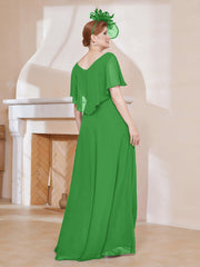 Robe Plissée en Mousseline à Col en V avec Manches Flottantes Vert Grande Taille