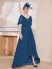 Robe Plissée en Mousseline à Col en V avec Manches Flottantes Bleu Encre Grande Taille