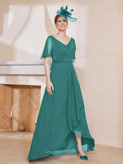 Robe Plissée en Mousseline à Col en V avec Manches Flottantes Jade