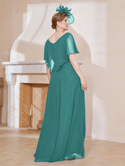 Robe Plissée en Mousseline à Col en V avec Manches Flottantes Jade Grande Taille
