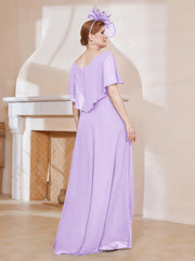 Robe Plissée en Mousseline à Col en V avec Manches Flottantes Lilas