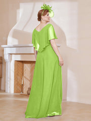 Robe Plissée en Mousseline à Col en V avec Manches Flottantes Vert Citron