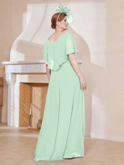 Robe Plissée en Mousseline à Col en V avec Manches Flottantes Vert Menthe Grande Taille
