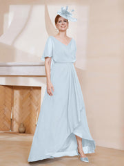 Robe Plissée en Mousseline à Col en V avec Manches Flottantes Brume