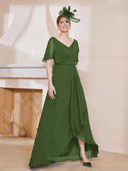 Robe Plissée en Mousseline à Col en V avec Manches Flottantes Mousse