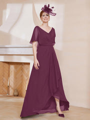 Robe Plissée en Mousseline à Col en V avec Manches Flottantes Mûre