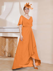Robe Plissée en Mousseline à Col en V avec Manches Flottantes Orange