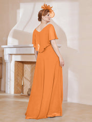 Robe Plissée en Mousseline à Col en V avec Manches Flottantes Orange