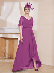Robe Plissée en Mousseline à Col en V avec Manches Flottantes Orchidee Grande Taille