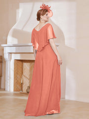 Robe Plissée en Mousseline à Col en V avec Manches Flottantes Papaye