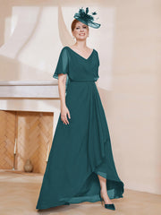Robe Plissée en Mousseline à Col en V avec Manches Flottantes Paon