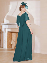 Robe Plissée en Mousseline à Col en V avec Manches Flottantes Paon
