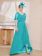 Robe Plissée en Mousseline à Col en V avec Manches Flottantes Piscine