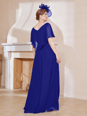 Robe Plissée en Mousseline à Col en V avec Manches Flottantes Bleu Royale