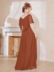 Robe Plissée en Mousseline à Col en V avec Manches Flottantes Rouille Grande Taille