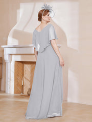 Robe Plissée en Mousseline à Col en V avec Manches Flottantes Argent