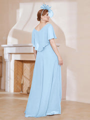 Robe Plissée en Mousseline à Col en V avec Manches Flottantes Bleu Ciel
