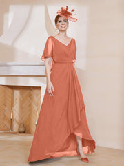 Robe Plissée en Mousseline à Col en V avec Manches Flottantes Crépuscule
