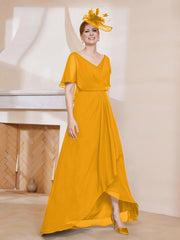 Robe Plissée en Mousseline à Col en V avec Manches Flottantes Mandarine Grande Taille