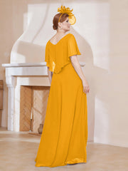 Robe Plissée en Mousseline à Col en V avec Manches Flottantes Mandarine Grande Taille