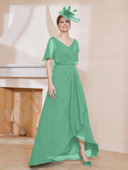 Robe Plissée en Mousseline à Col en V avec Manches Flottantes Turquoise Grande Taille