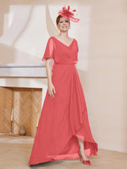 Robe Plissée en Mousseline à Col en V avec Manches Flottantes Pastèque