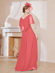 Robe Plissée en Mousseline à Col en V avec Manches Flottantes Pastèque Grande Taille
