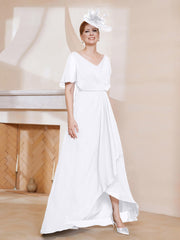 Robe Plissée en Mousseline à Col en V avec Manches Flottantes Blanc