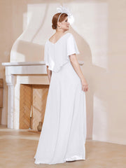 Robe Plissée en Mousseline à Col en V avec Manches Flottantes Blanc Grande Taille