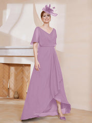 Robe Plissée en Mousseline à Col en V avec Manches Flottantes Glycine