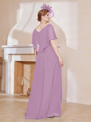 Robe Plissée en Mousseline à Col en V avec Manches Flottantes Glycine Grande Taille