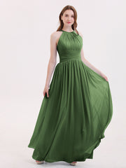 Robes avec Double Bretelle Licou Longue Mousseline Olive Verte