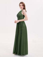 Robes avec Double Bretelle Licou Longue Mousseline Olive Verte Grande Taille