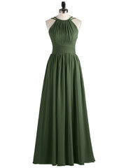 Robes avec Double Bretelle Licou Longue Mousseline Olive Verte