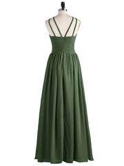 Robes avec Double Bretelle Licou Longue Mousseline Olive Verte