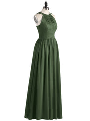 Robes avec Double Bretelle Licou Longue Mousseline Olive Verte Grande Taille