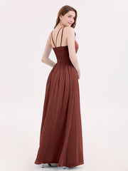 Robes avec Double Bretelle Licou Longue Mousseline terracotta