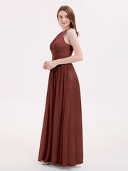 Robes avec Double Bretelle Licou Longue Mousseline terracotta