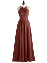 Robes avec Double Bretelle Licou Longue Mousseline terracotta