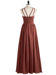 Robes avec Double Bretelle Licou Longue Mousseline terracotta