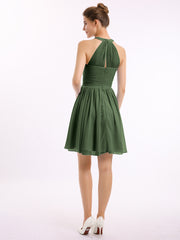 Mousseline Licou Robes Courtes De Demoiselle d'Honneur Olive Verte