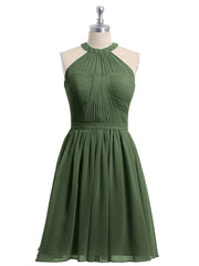 Mousseline Licou Robes Courtes De Demoiselle d'Honneur Olive Verte
