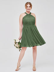 Mousseline Licou Robes Courtes De Demoiselle d'Honneur Olive Verte