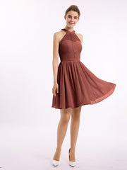 Mousseline Licou Robes Courtes De Demoiselle d'Honneur terracotta