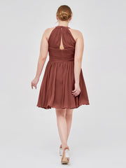 Mousseline Licou Robes Courtes De Demoiselle d'Honneur terracotta Grande Taille